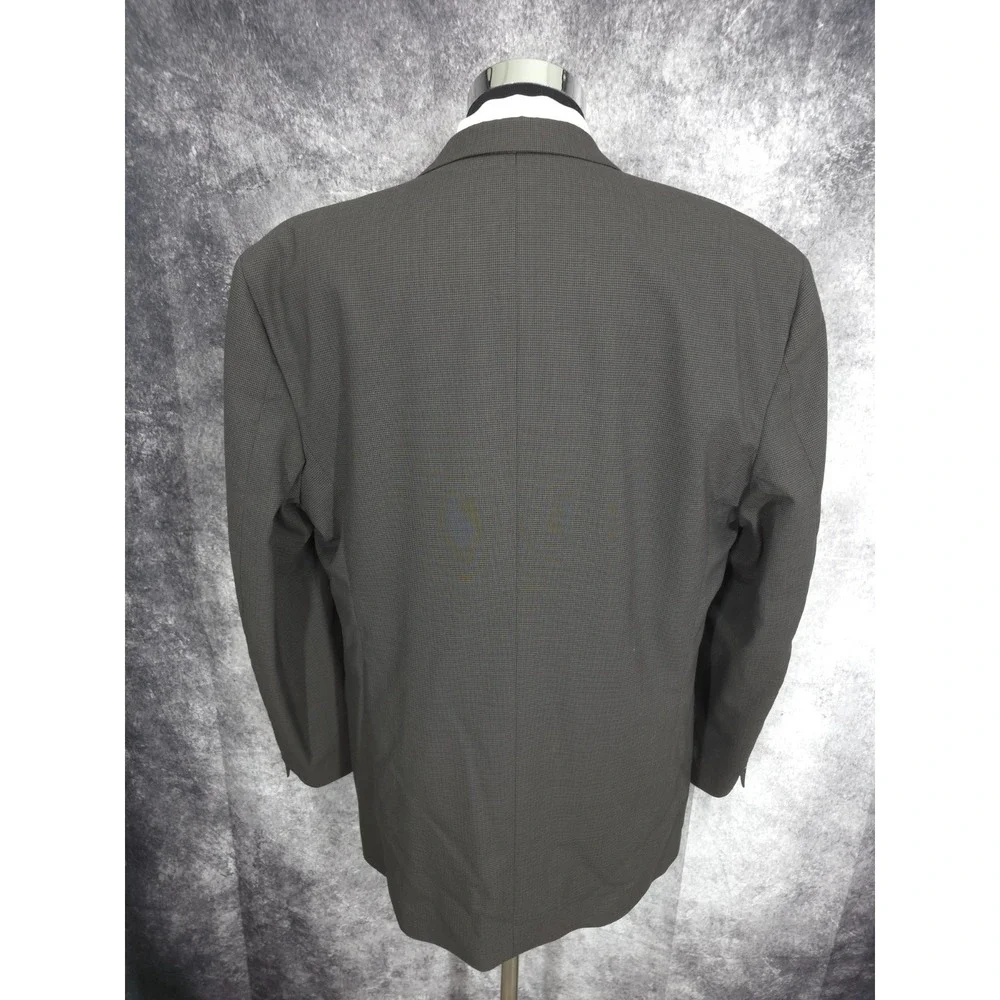 Andrew Fezza Blazer Mens 46L Brown Worsted Wool Houndstooth 3 Button Sports Coat